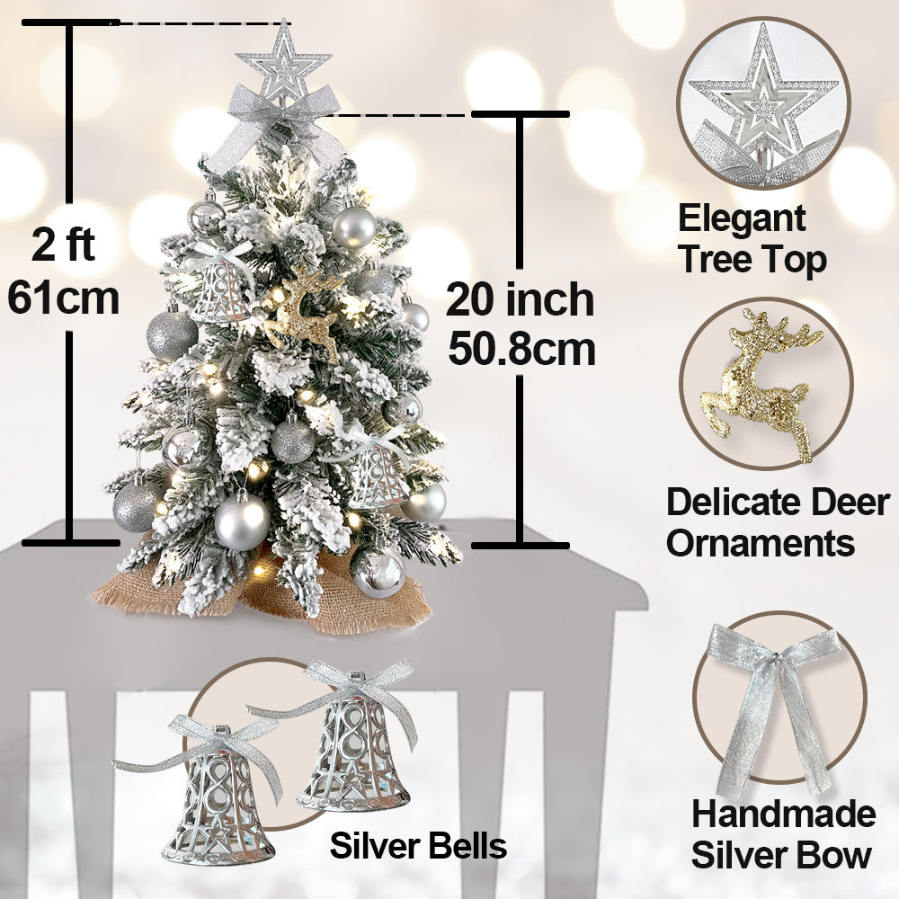 2ft Mini Christmas Tree With Light Artificial Small Tabletop Christmas Decoration With Flocked Snow, Exquisite Decor & Xmas Ornaments For Table Top For Home & Office 2ft Mini Christmas Tree With Light Artificial Small Tabletop Christmas Decoration With Flocked Snow, Exquisite Decor & Xmas Ornaments For Table Top For Home & Office